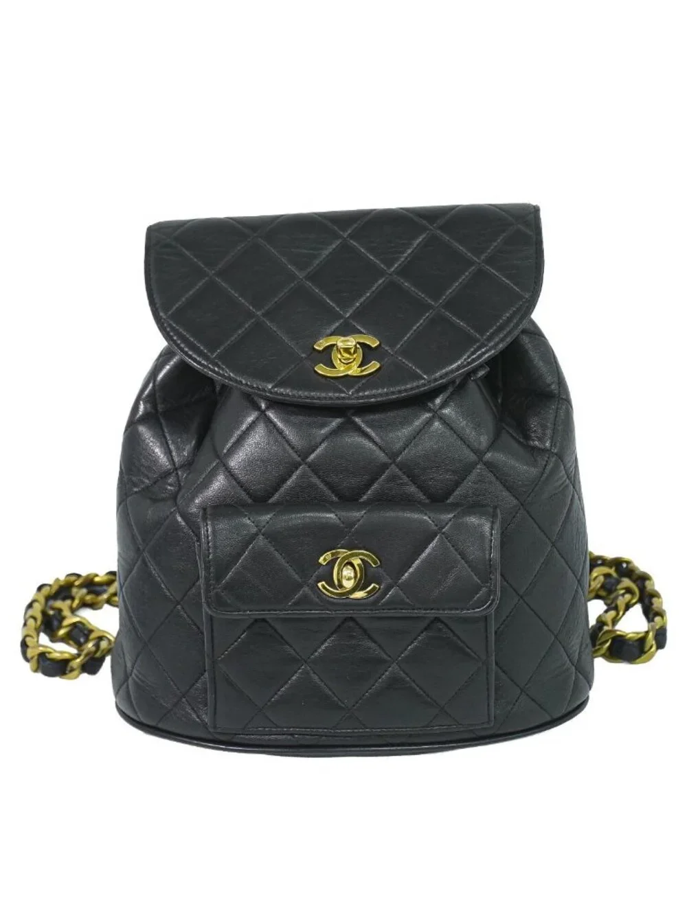 Chanel CC Logo Quilted Backpack Lambskin Leather Black